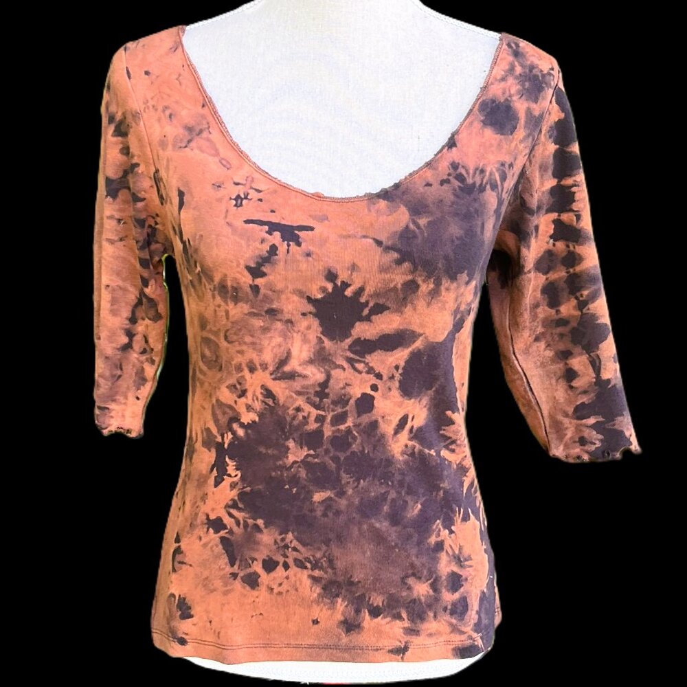 3/$25🔥NWT Hand Tie-Dyed Rib Knit Tee | Reverse Bleach Dye | 100% Cotton | L, XL